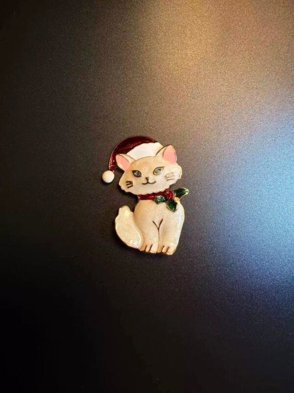ヴィンテージ古着 クリスマス・キティ かわいい猫のブローチ