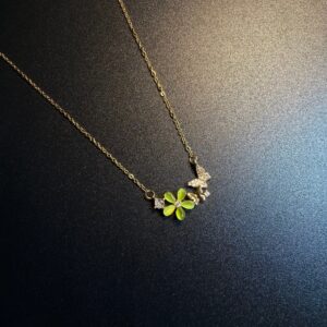 ヴィンテージ古着 Moss Petal 森系 フルダイヤモンド 蝶と花のネックレス 鎖骨チェーン